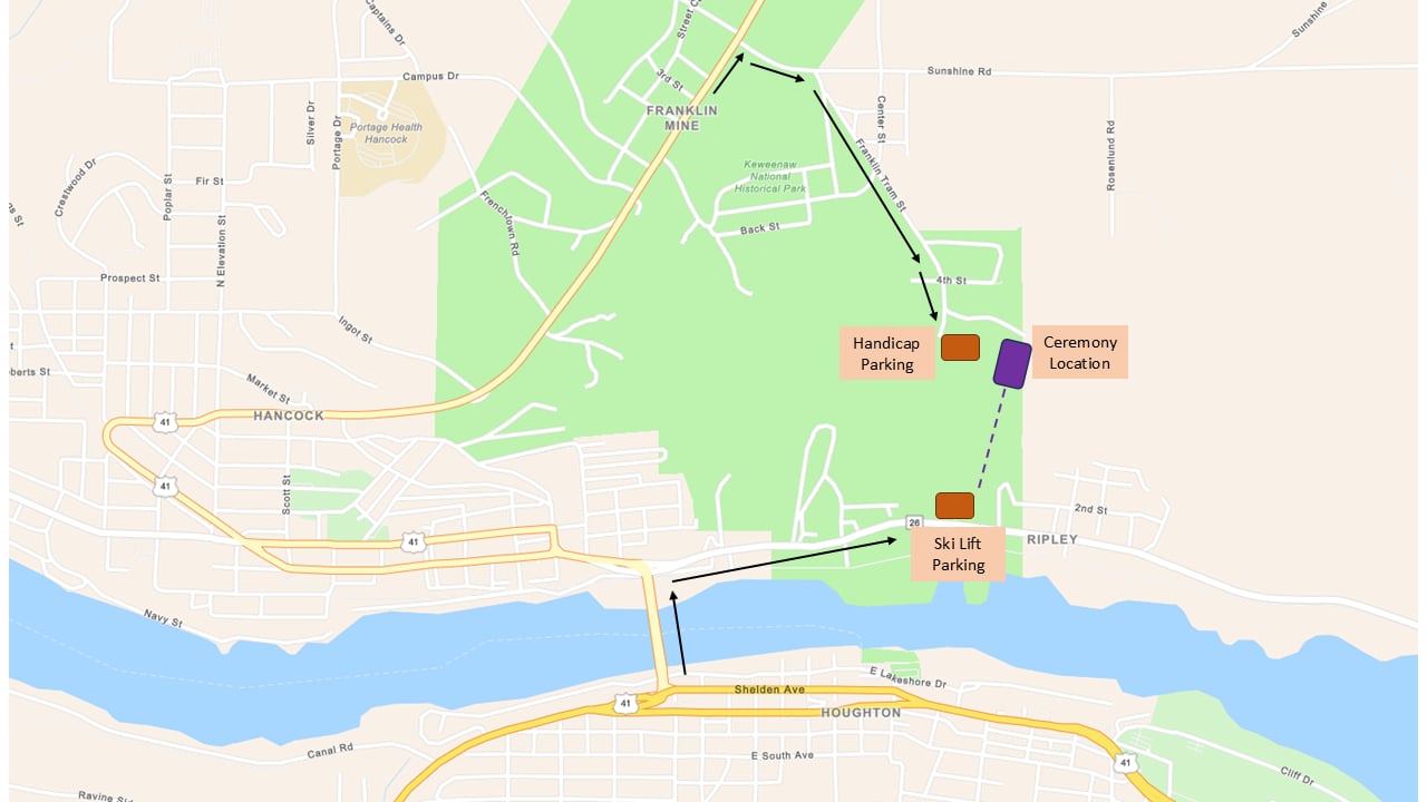 Driving and parking routes map